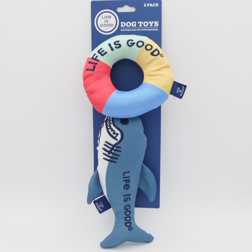 Life Is Good Shark & Life Ring Neopene Plush Dog Toys w/ Squeaker & Crinkle